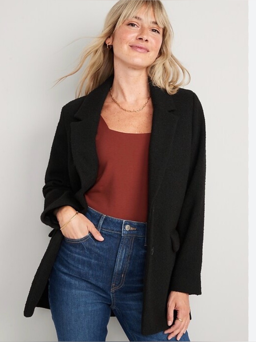 Old Navy Women's Black Oversized Wool-blend Blazer Jacket Car Coat - XS